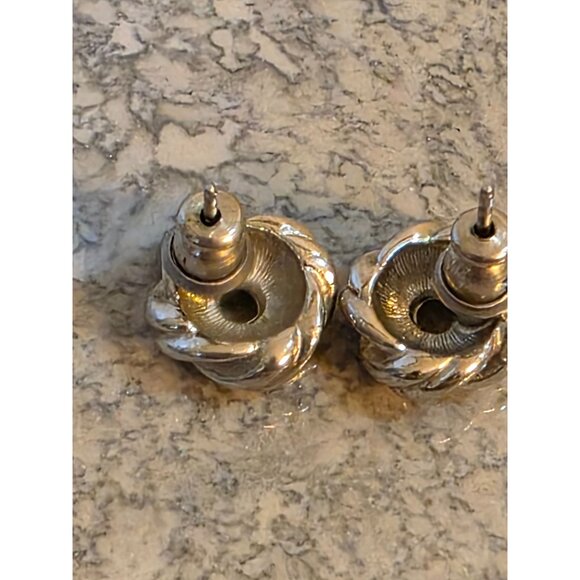 Vintage Silver-Tone Twisted Knot Style Post Back Earrings - Picture 2 of 4